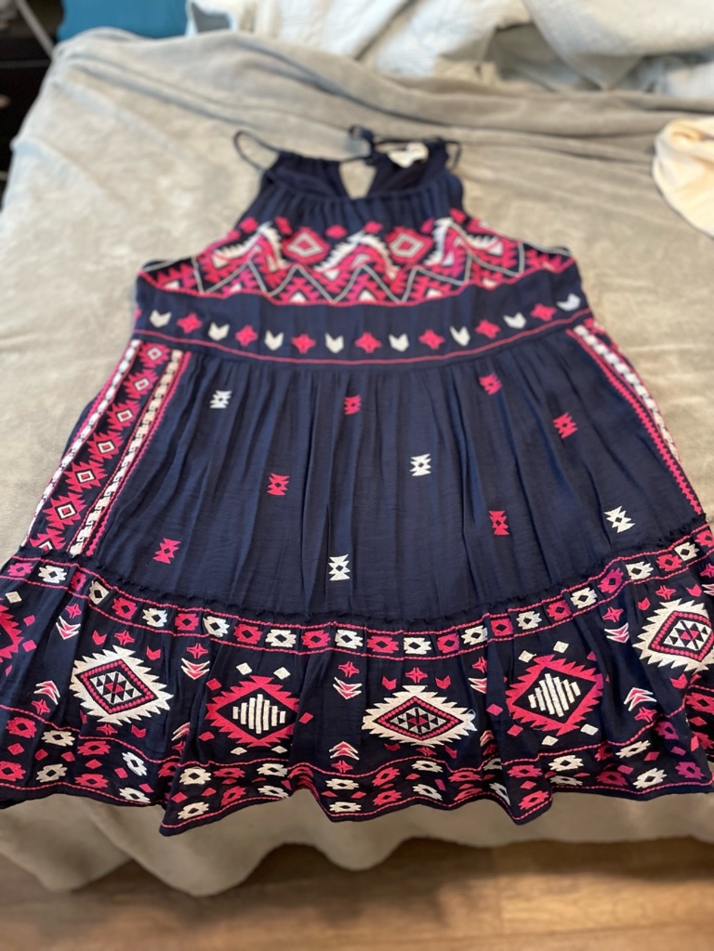 Savanna Jane Navy Dress with Pink and White Embroidery
